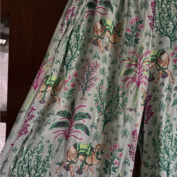 Printfresh Eco Satin Wildest Dreams Pants in Camel's Courtyard Avocado Green - Picture 5 of 10